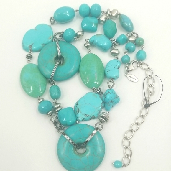 Chico's Turquoise & Silver Southwest Long-line Necklace Cowboy Native Western - Picture 2 of 8